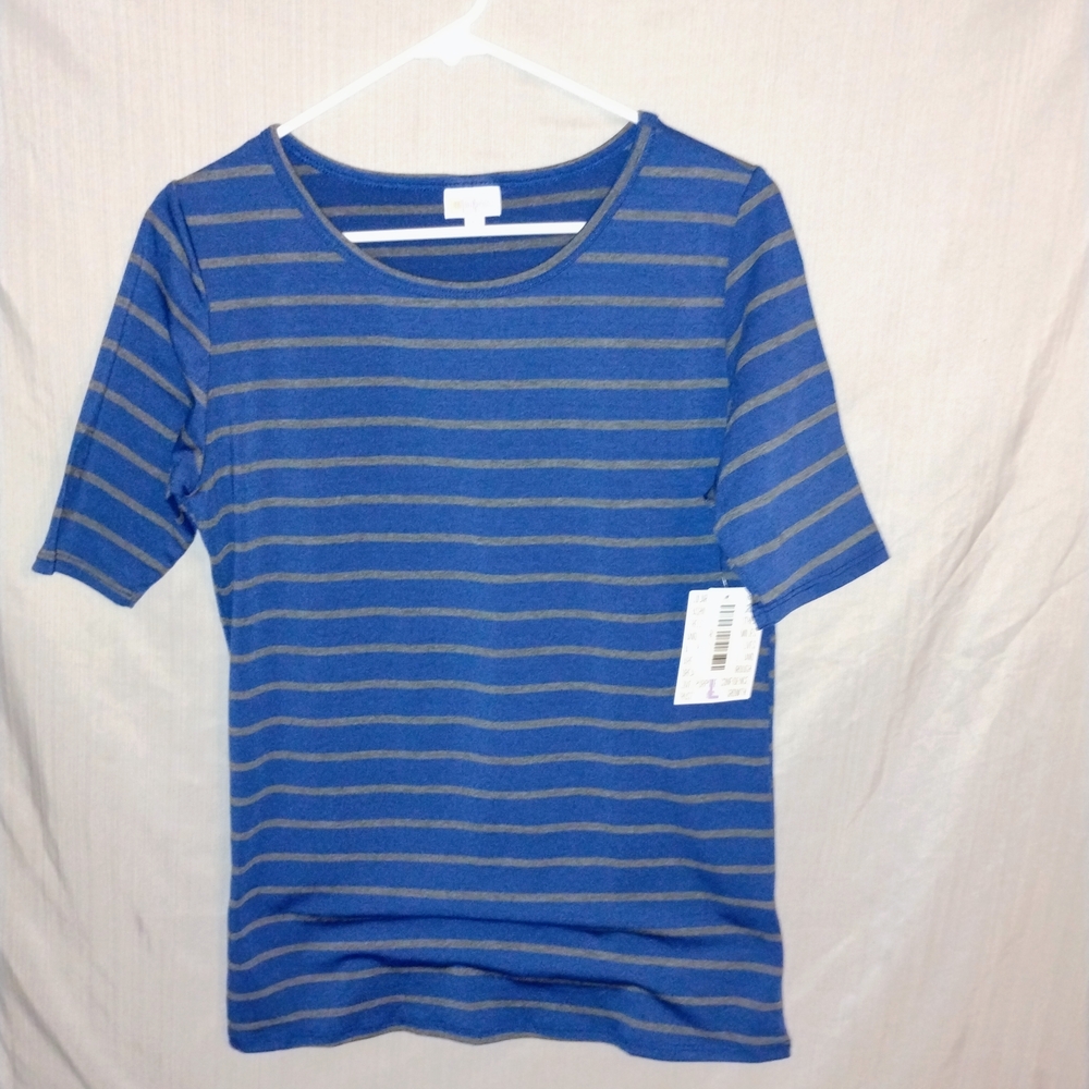 Large LuLaRoe Blue and Gray Striped Top